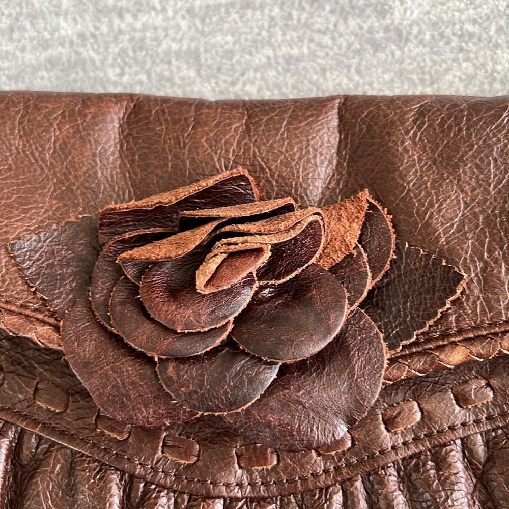 Junior Drake Convertible Handbag Vintage Flower Flap Clutch Shoulder Brown Small - Picture 3 of 16
